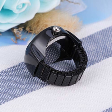 Nicero Unisex Fingerring Uhr Mode Rund Elastisch Uhr Schmuck Uhr Quarz Ring für Frauen Geschenk Männer Geschenk (weiß) Los 2.5 * 2.5cm Schwarz - 4