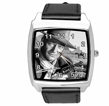 Quadratische Armbanduhr aus schwarzem Leder für Fans von John Wayne - 2