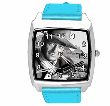 Quadratische Armbanduhr, Leder, Blau - 1