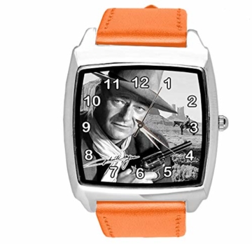Quadratische Armbanduhr, Leder, Orange - 1