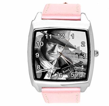 Quadratische Armbanduhr, Leder, Rosa - 1