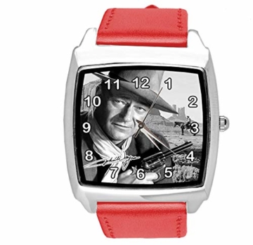 Quadratische Armbanduhr, Leder, Rot - 3