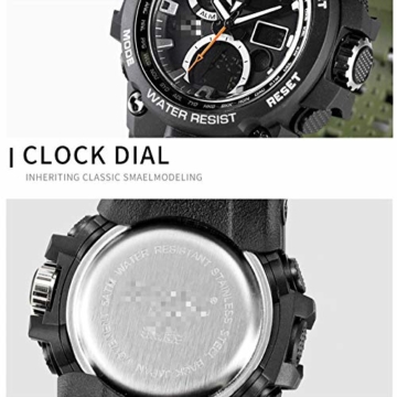 Sportuhr Herren Dual Time Miliatry Uhren Chrono Alarm Armbanduhr Classic Digitaluhr 22cm Schwarz - 2