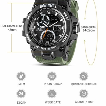 Sportuhr Herren Dual Time Miliatry Uhren Chrono Alarm Armbanduhr Classic Digitaluhr 22cm Schwarz - 5