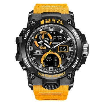 Sportuhr Herren Dual Time Miliatry Uhren Chrono Alarm Armbanduhr Classic Digitaluhr 22cm Orange - 1