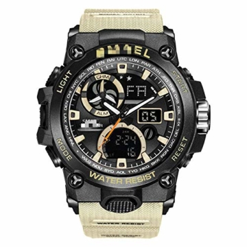 Sportuhr Herren Dual Time Miliatry Uhren Chrono Alarm Armbanduhr Classic Digitaluhr 22cm Khaki - 1