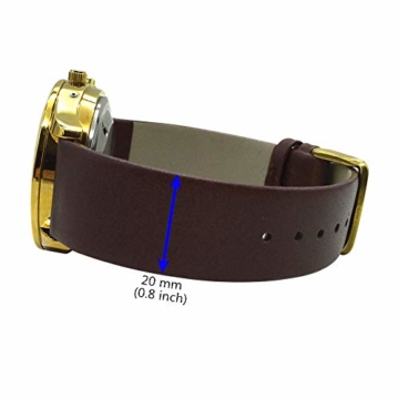 Sprechende Armbanduhr, analog, mit Alarm, Uhrzeit und Datum auf Französisch, für Blind- und Sehbehinderte, goldfarben, Armband aus Leder, braun, TUF-G706 - 2