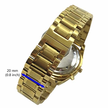 Sprechende Armbanduhr, analog, mit Alarm, Uhrzeit und Datum auf Französisch, für Blind- und Sehbehinderte, goldfarben, doppelte Verriegelung Armband aus Edelstahl TUF-G708 - 2