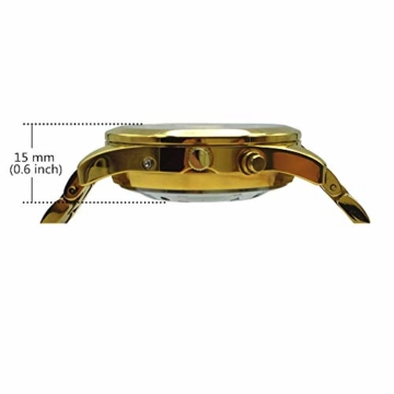 Sprechende Armbanduhr, analog, mit Alarm, Uhrzeit und Datum auf Französisch, für Blind- und Sehbehinderte, goldfarben, doppelte Verriegelung Armband aus Edelstahl TUF-G708 - 4