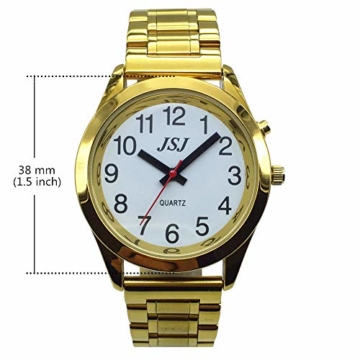 Sprechende Armbanduhr, analog, mit Alarm, Uhrzeit und Datum auf Französisch, für Blind- und Sehbehinderte, goldfarben, doppelte Verriegelung Armband aus Edelstahl TUF-G708 - 6