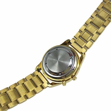 Sprechende Armbanduhr, analog, mit Alarm, Uhrzeit und Datum auf Französisch, für Blind- und Sehbehinderte, goldfarben, doppelte Verriegelung Armband aus Edelstahl TUF-G708 - 9