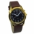 Sprechende Armbanduhr, analog, mit Alarm, Uhrzeit und Datum auf Französisch, für Blind- und Sehbehinderte, goldfarben, Armband aus Leder, braun, TUF-G806 - 1