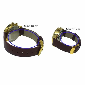 Sprechende Armbanduhr, analog, mit Alarm, Uhrzeit und Datum auf Französisch, für Blind- und Sehbehinderte, goldfarben, Armband aus Leder, braun, TUF-G706 - 3