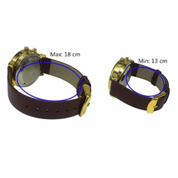Sprechende Armbanduhr, analog, mit Alarm, Uhrzeit und Datum auf Französisch, für Blind- und Sehbehinderte, goldfarben, Armband aus Leder, braun, TUF-G806 - 4