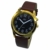 Sprechende Armbanduhr, analog, mit Alarm, Uhrzeit und Datum auf Französisch, für Blind- und Sehbehinderte, goldfarben, Armband aus Leder, braun, TUF-G806 - 7
