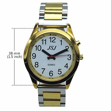 Sprechende Armbanduhr, analog, mit Alarm, Uhrzeit und Datum auf Französisch, für Blind- und Sehbehinderte, goldfarben, zweifarbiges Armband aus Edelstahl TUF-G705 - 2