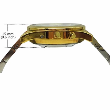 Sprechende Armbanduhr, analog, mit Alarm, Uhrzeit und Datum auf Französisch, für Blind- und Sehbehinderte, goldfarben, zweifarbiges Armband aus Edelstahl TUF-G705 - 4