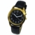 Sprechende Armbanduhr, analog, mit Alarm, Uhrzeit und Datum auf Französisch, für Blind- und Sehbehinderte, goldfarben, Armband aus schwarzem Leder TUF-G807 - 2