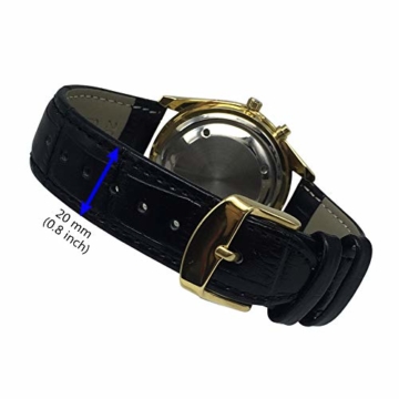 Sprechende Armbanduhr, analog, mit Alarm, Uhrzeit und Datum auf Französisch, für Blind- und Sehbehinderte, goldfarben, Armband aus schwarzem Leder TUF-G807 - 7