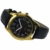 Sprechende Armbanduhr, analog, mit Alarm, Uhrzeit und Datum auf Französisch, für Blind- und Sehbehinderte, goldfarben, Armband aus schwarzem Leder TUF-G807 - 9