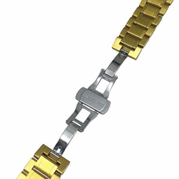 Sprechende Armbanduhr, analog, mit Alarm, Uhrzeit und Datum auf Französisch, für Blind- und Sehbehinderte, goldfarben, doppelte Verriegelung Armband aus Edelstahl TUF-G808 - 4