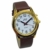 Sprechende Armbanduhr, analog, mit Alarm, Uhrzeit und Datum auf Französisch, für Blind- und Sehbehinderte, goldfarben, Armband aus Leder, braun, TUF-G706 - 1