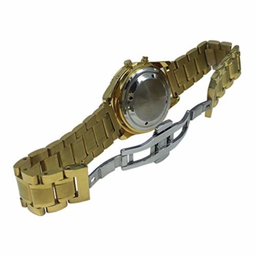 Sprechende Armbanduhr, analog, mit Alarm, Uhrzeit und Datum auf Französisch, für Blind- und Sehbehinderte, goldfarben, doppelte Verriegelung Armband aus Edelstahl TUF-G808 - 7