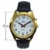 Sprechende Armbanduhr, analog, mit Alarm, Uhrzeit und Datum auf Französisch, für Blind- und Sehbehinderte, goldfarben, Armband aus schwarzem Leder, TUF-G707 - 5