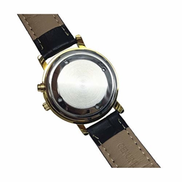 Sprechende Armbanduhr, analog, mit Alarm, Uhrzeit und Datum auf Französisch, für Blind- und Sehbehinderte, goldfarben, Armband aus schwarzem Leder, TUF-G707 - 9