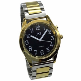 Sprechende Armbanduhr, analog, mit Alarm, Uhrzeit und Datum auf Französisch, für Blind- und Sehbehinderte, goldfarben, zweifarbiges Armband aus Edelstahl TUF-G805 - 1
