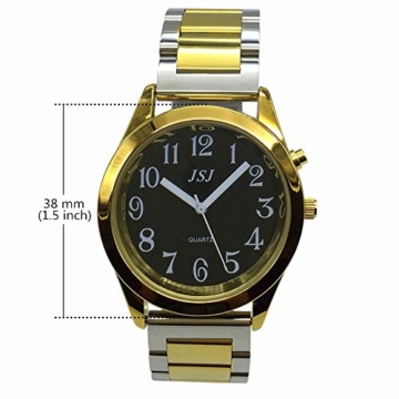 Sprechende Armbanduhr, analog, mit Alarm, Uhrzeit und Datum auf Französisch, für Blind- und Sehbehinderte, goldfarben, zweifarbiges Armband aus Edelstahl TUF-G805 - 7