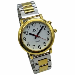Sprechende Armbanduhr, analog, mit Alarm, Uhrzeit und Datum auf Französisch, für Blind- und Sehbehinderte, goldfarben, zweifarbiges Armband aus Edelstahl TUF-G505 - 1