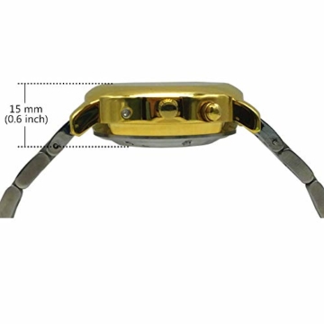 Sprechende Armbanduhr, analog, mit Alarm, Uhrzeit und Datum auf Französisch, für Blind- und Sehbehinderte, goldfarben, zweifarbiges Armband aus Edelstahl TUF-G505 - 2