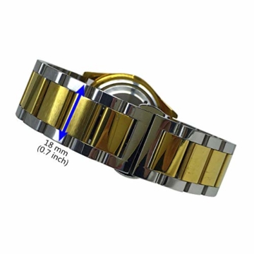 Sprechende Armbanduhr, analog, mit Alarm, Uhrzeit und Datum auf Französisch, für Blind- und Sehbehinderte, goldfarben, zweifarbiges Armband aus Edelstahl TUF-G505 - 6