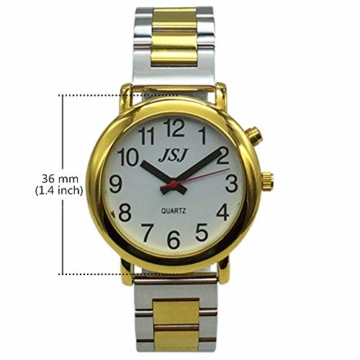 Sprechende Armbanduhr, analog, mit Alarm, Uhrzeit und Datum auf Französisch, für Blind- und Sehbehinderte, goldfarben, zweifarbiges Armband aus Edelstahl TUF-G505 - 7