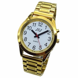 Sprechende Armbanduhr, analog, mit Alarm, Uhrzeit und Datum auf Französisch, für Blind- und Sehbehinderte, goldfarben, doppelte Verriegelung Armband aus Edelstahl TUF-G708 - 1