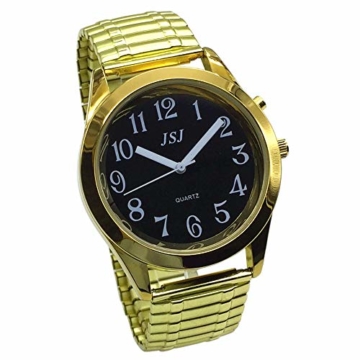 Sprechende Armbanduhr, analog, mit Alarm, Uhrzeit und Datum auf Französisch, für Sehbehinderte, goldfarben, Armband ausziehbar TUF-G802 - 1