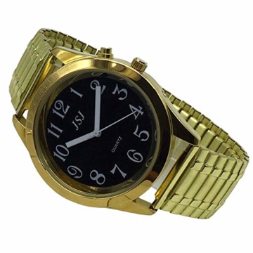 Sprechende Armbanduhr, analog, mit Alarm, Uhrzeit und Datum auf Französisch, für Sehbehinderte, goldfarben, Armband ausziehbar TUF-G802 - 5