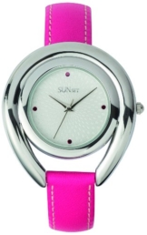 Sunset – 2316 Damen-Armbanduhr – Quarz Analog – Weißes Ziffernblatt – Armband Leder rosa - 1