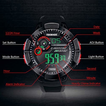 10 ATM wasserdichte Armbanduhr Leuchtend Sportuhr mit Alarm, Chronograph, Kalenderfunktion, 12/24 Stunden Format wählbar - 8