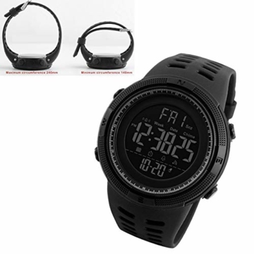 Herren-Uhr Outdoor-Sport-Uhr-digital-elektronischer Countdown Easy Read Uhr Mit Lederarmband Wasserdicht Stoppuhr Schwarz - 5