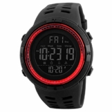 Herren-Uhr Outdoor-Sport-Uhr-digital-elektronischer Countdown Easy Read Uhr Mit Lederarmband Wasserdicht Stoppuhr Rot - 1