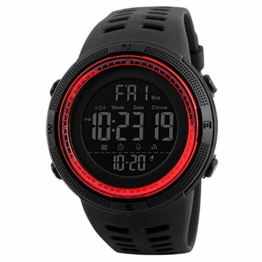 Herren-Uhr Outdoor-Sport-Uhr-digital-elektronischer Countdown Easy Read Uhr Mit Lederarmband Wasserdicht Stoppuhr Rot - 1