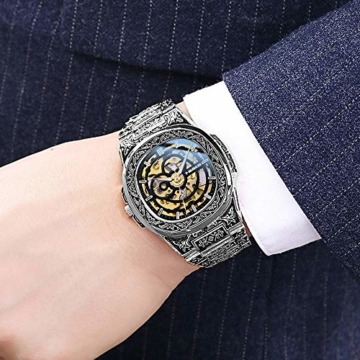 Herrenuhren, Persönlichkeit geschnitztes Armband - wasserdichte Steampunk Automatik Mechanisch Leuchtend Herren Armbanduhr für Herren Business Herren Multifunktional （Gold） - 5