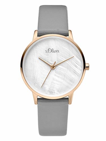 s.Oliver Damen Analog Quarz Uhr mit Leder Armband SO-3742-LQ, grau - 1