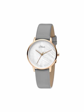 s.Oliver Damen Analog Quarz Uhr mit Leder Armband SO-3742-LQ, grau - 3