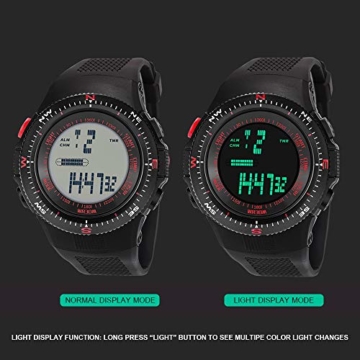 Souarts Herren Armband Uhr Junge Digitaluhr Kinderuhr Sport Uhr LED Kalender Stoppuhr 30M Wasserdicht Armbanduhr (Rot) - 2