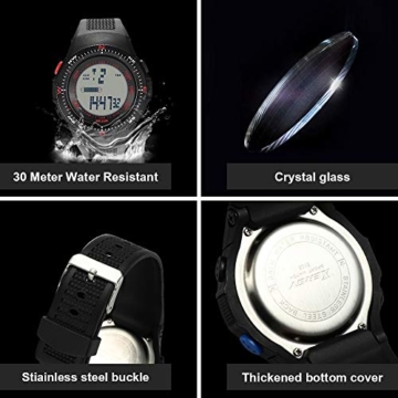 Souarts Herren Armband Uhr Junge Digitaluhr Kinderuhr Sport Uhr LED Kalender Stoppuhr 30M Wasserdicht Armbanduhr (Rot) - 4