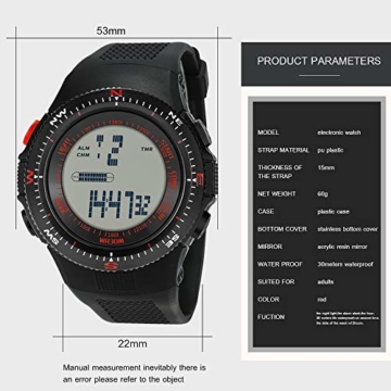 Souarts Herren Armband Uhr Junge Digitaluhr Kinderuhr Sport Uhr LED Kalender Stoppuhr 30M Wasserdicht Armbanduhr (Rot) - 5