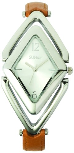 Sunset – 2110 Damen-Armbanduhr 045J699 Analog Silber – Armband Leder braun - 1
